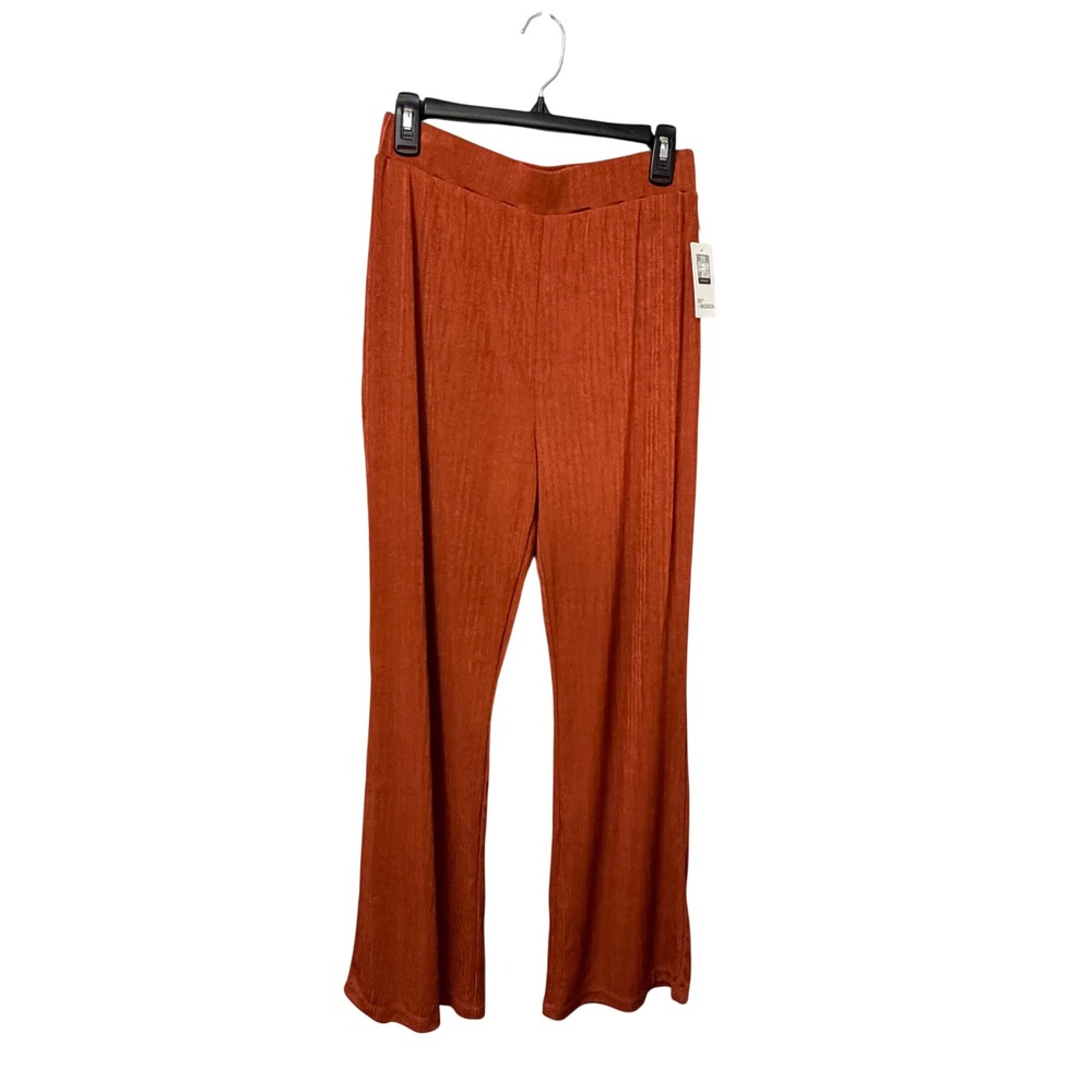 89th + Madison Womens Rust Orange Plisse Wide Leg Pants High Rise NWT Size M